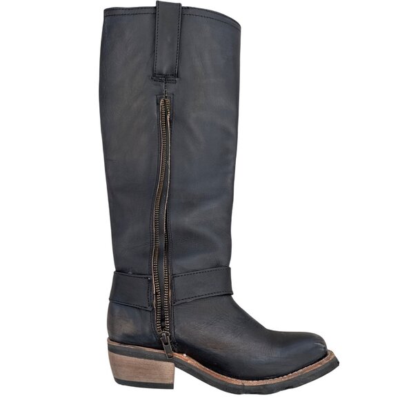 Freebird Wagner Black Leather Knee-High Boots Size 6 - Picture 1 of 7